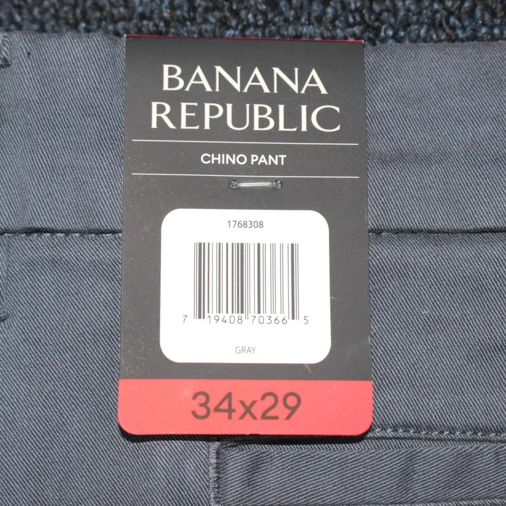 Banana Republic Chino Pant Gray 34x29 Cotton Stretch Straight Leg NWT